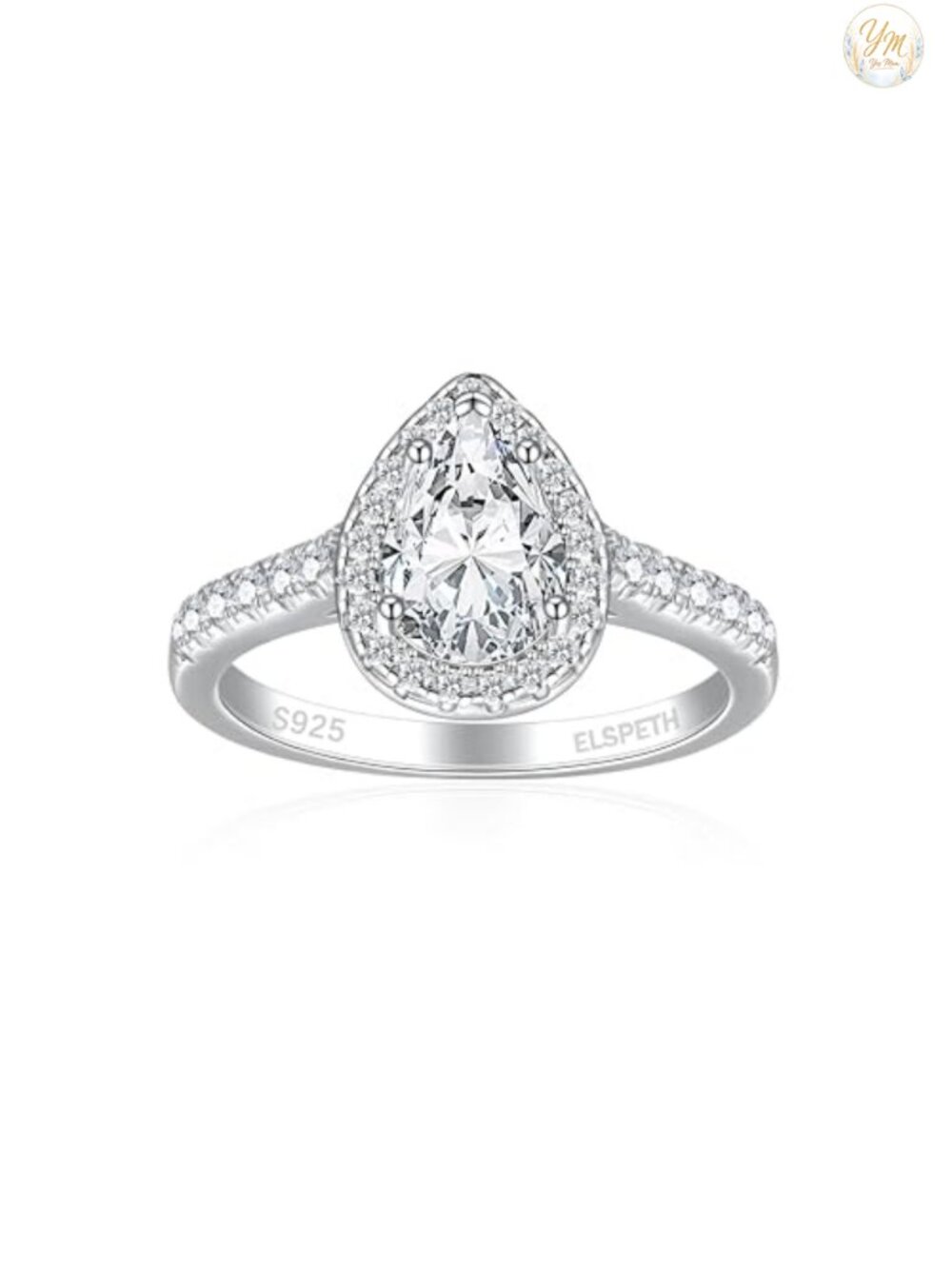 1.5CT Pear Cut 925 Sterling Silver Engagement Ring Halo Pave Band